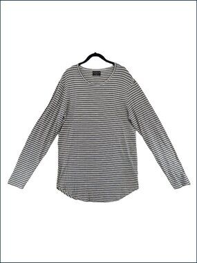 Goodlife Scallop Crew Tee T-Shirt Mens Size Large Gray White Stripe Cotton USA
